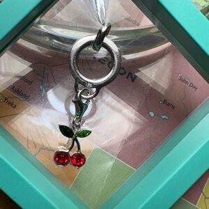 Silver Cherry Pendant with Red and Green Accents